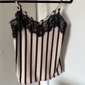 Zara Black and Cream Striped Lace Camisole
